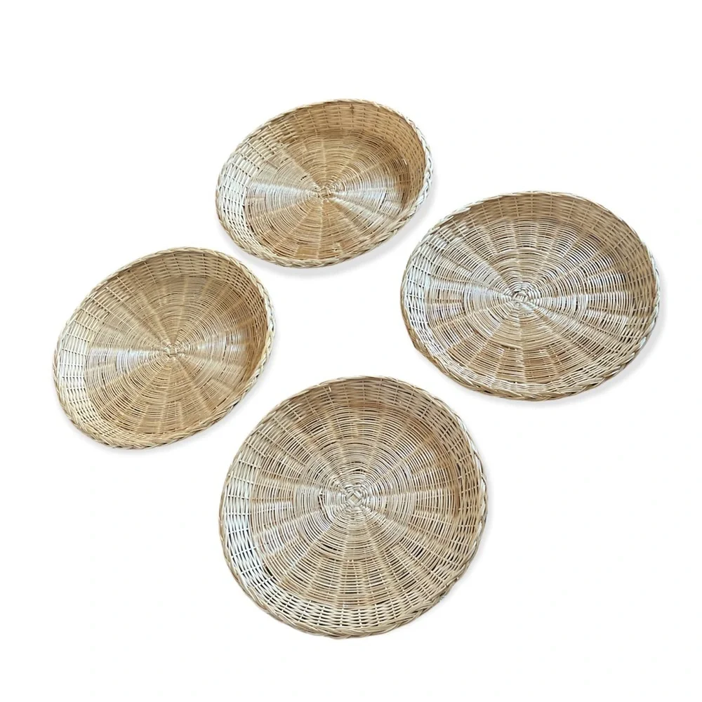 Vintage Wicker Woven Boho Plate Charger Wall Decor set of 4